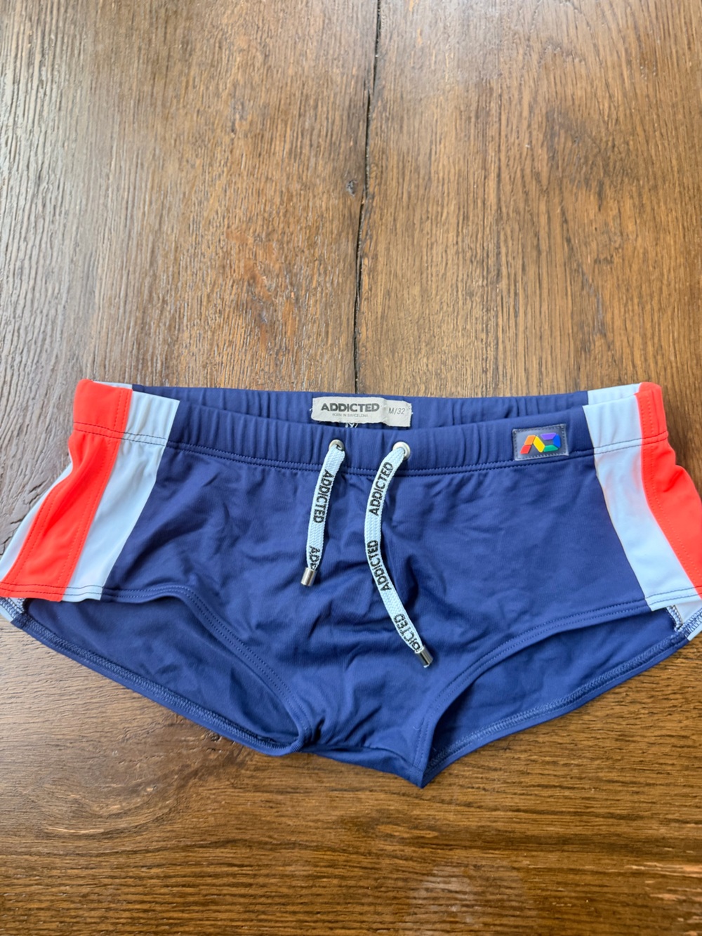 Addicted Brands Navy Swim Trunks with Red and White Side Panels